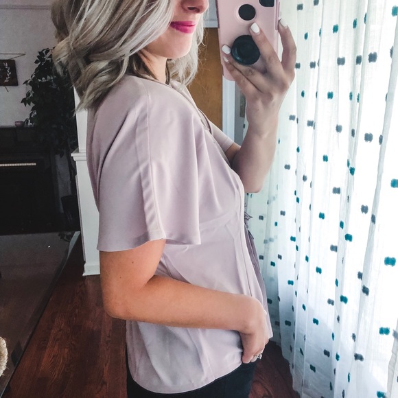 Pink Floral Short Sleeve Shoulder Pad Blouse M - Picture 5 of 6